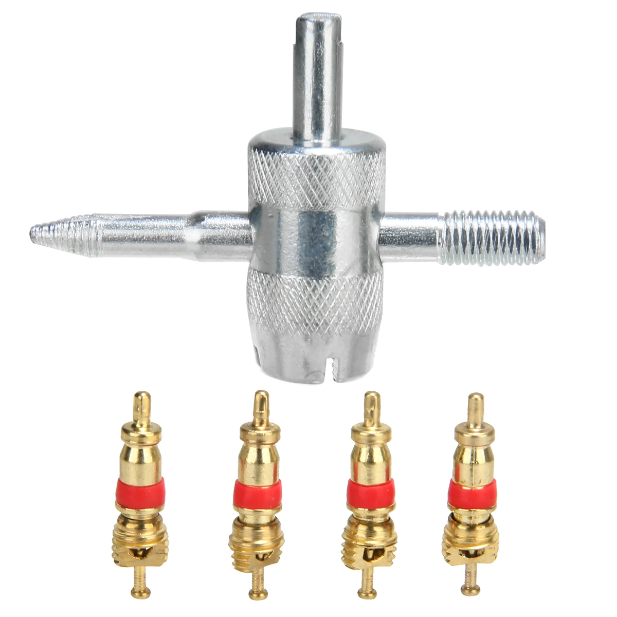 1Set Copper Valve Core with 5-in-1 Tire Valve Stem Tire Repair Tool Valve Core Removal Tool For Tire Cleaning
1Set Copper Valve Core with 5-in-1 Tire Valve Stem Tire Repair Tool Valve Core Removal Tool For Tire Cleaning