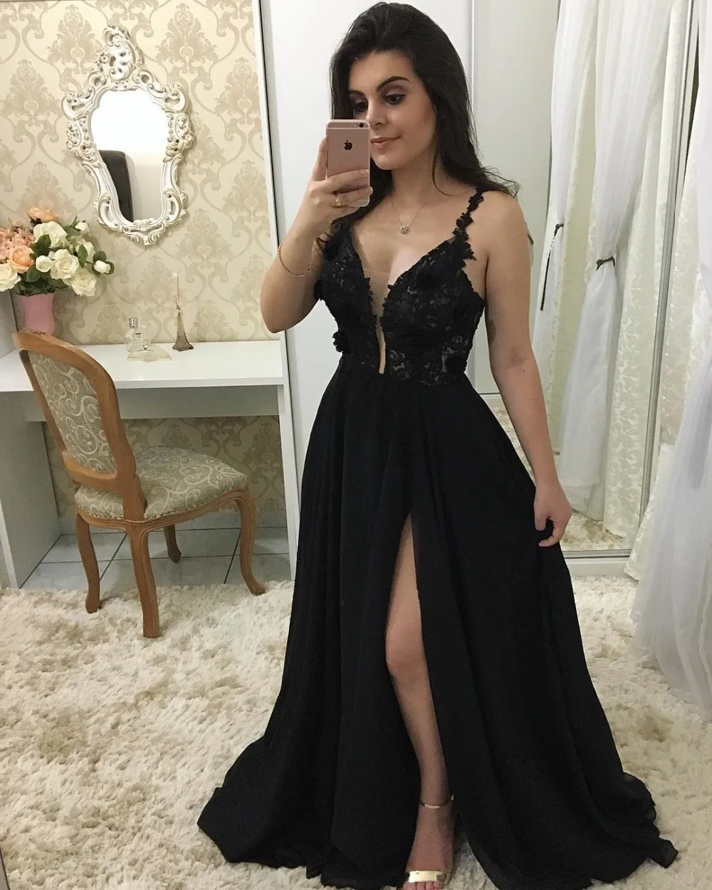 Sexy Spaghetti Strap Lace Evening Dresses Long Deep V-Neck Side Slit Backless A-Line Party Dresses Vestidos De Gala
Sexy Spaghetti Strap Lace Evening Dresses Long Deep V-Neck Side Slit Backless A-Line Party Dresses Vestidos De Gala