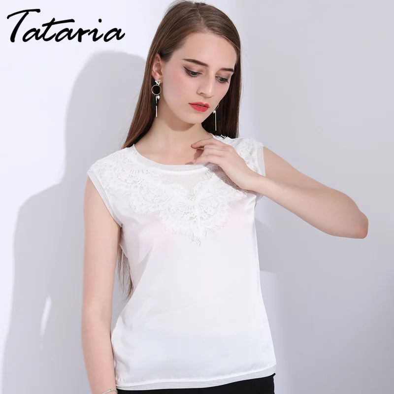 Tataria летние блузки без рукавов для женщин 2019 о-образный вырез Слик женская блузка