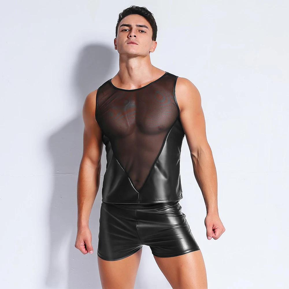 Sexy Man Sleepwear Lingerie Mesh Body Stocking Intimate Catsuit Men's Black Mesh T-Shirt Tops Tees+Trunks Lingerie Catsuit 2019
Sexy Man Sleepwear Lingerie Mesh Body Stocking Intimate Catsuit Men's Black Mesh T-Shirt Tops Tees+Trunks Lingerie Catsuit 2019