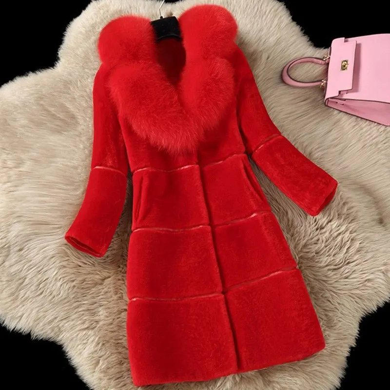 Sheep Shearing Women Fox Fur Collar Jacket 2018 Autumn Winter New Faux Fur Wool Coat Women Long Warm Leather Outerwear YP1202
Sheep Shearing Women Fox Fur Collar Jacket 2018 Autumn Winter New Faux Fur Wool Coat Women Long Warm Leather Outerwear YP1202