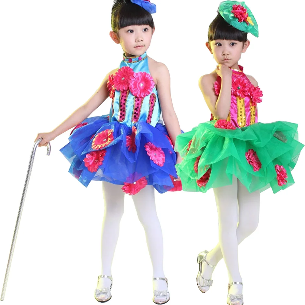 Green Sequined Girls Jazz Ballet Dance dress Blue Kids Ballroom Dancewear Party Costume TUTU | Тематическая одежда и