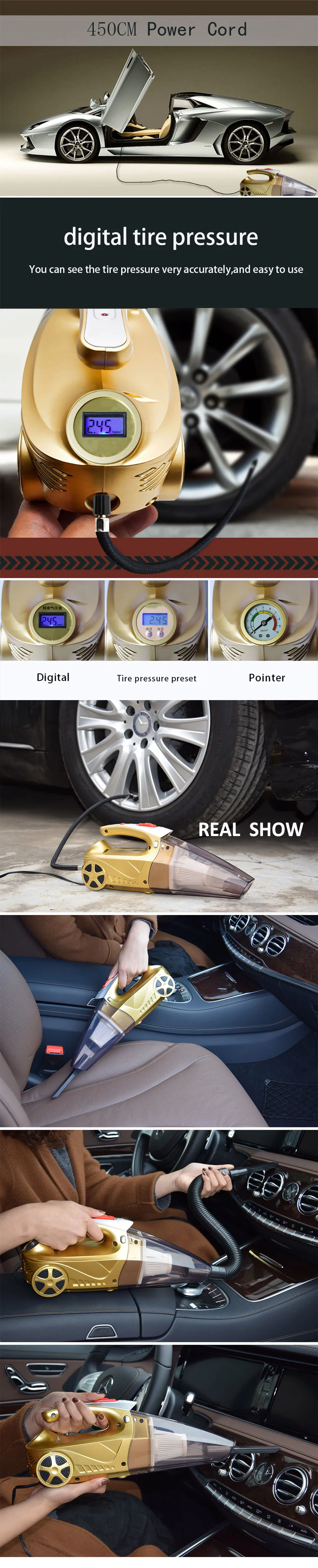 Car Vacuum Cleaner 4 in 1 Multifunctional High Power Tire inflator Handheld Lightweight Wet Dry Vacuum for Home Car Cleaning
Car Vacuum Cleaner 4 in 1 Multifunctional High Power Tire inflator Handheld Lightweight Wet Dry Vacuum for Home Car Cleaning