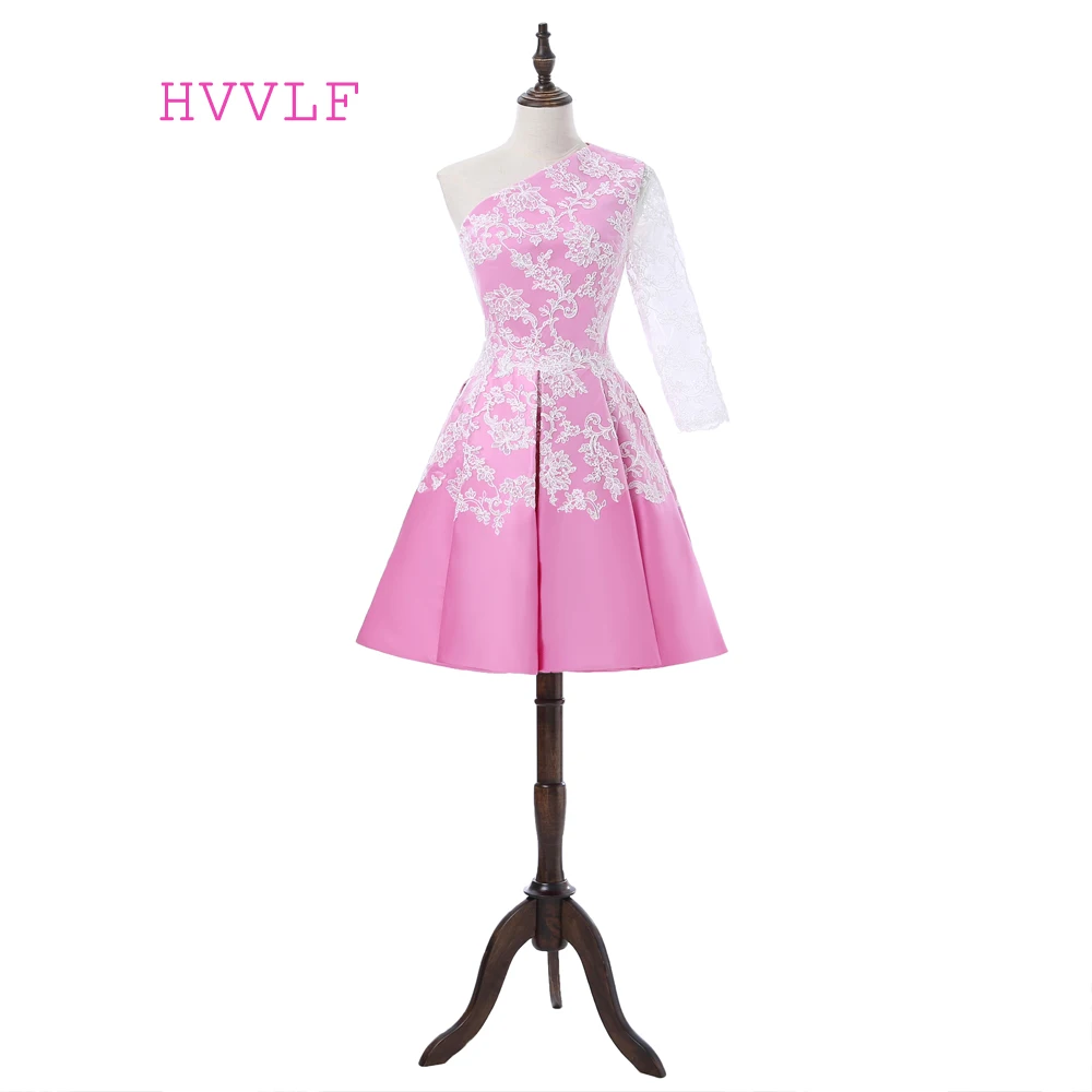 Pink Homecoming Dresses A-line One-shoulder Short Mini Appliques Lace Elegant Short Cocktail Dresses
Pink Homecoming Dresses A-line One-shoulder Short Mini Appliques Lace Elegant Short Cocktail Dresses