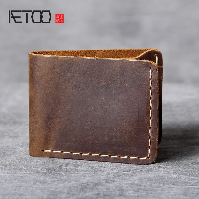 AETOO Retro Pure handmade leather short wallet man simple head layer cowhide wallet Crazy Horse Leather money clip
AETOO Retro Pure handmade leather short wallet man simple head layer cowhide wallet Crazy Horse Leather money clip