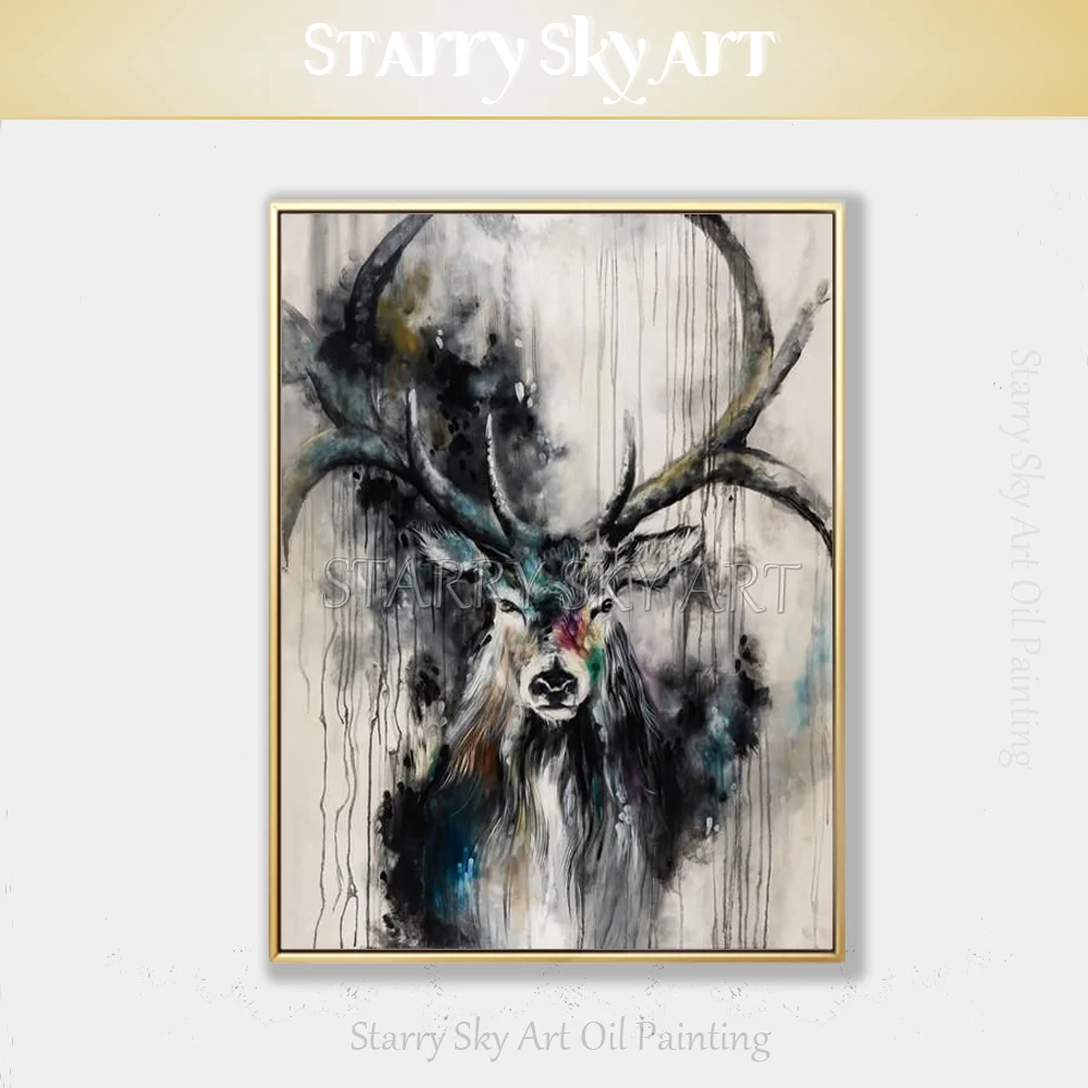 Artist Hand-painted High Quality Animal Black Stag Oil Painting on Canvas Pop Fine Art Reindeer Oil Painting for Living Room
Artist Hand-painted High Quality Animal Black Stag Oil Painting on Canvas Pop Fine Art Reindeer Oil Painting for Living Room
