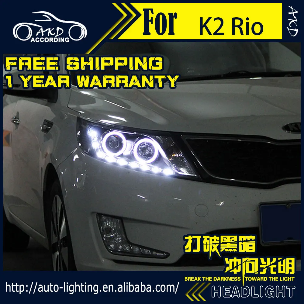 

AKD Car Styling Head Lamp for Kia K2 Rio LED Headlight 2011-2014 K2 Angel Eye LED DRL H7 D2H Hid Option Angel Eye Bi Xenon Beam
