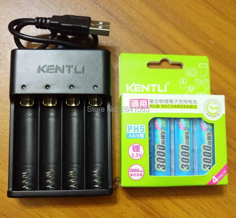 KENTLI 4pcs 1.5v 3000mWh AA rechargeable Li-polymer li-ion polymer lithium battery + 4 slots USB smart Charger
KENTLI 4pcs 1.5v 3000mWh AA rechargeable Li-polymer li-ion polymer lithium battery + 4 slots USB smart Charger