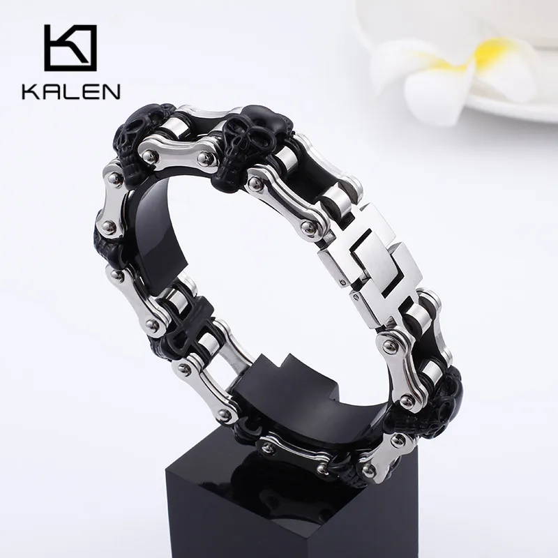 Punk 7 Black Skull Head Charm Bracelets For Men Stainless Steel Heavy Chunky Bike Chain Linking Bracelet Jewelry
Punk 7 Black Skull Head Charm Bracelets For Men Stainless Steel Heavy Chunky Bike Chain Linking Bracelet Jewelry