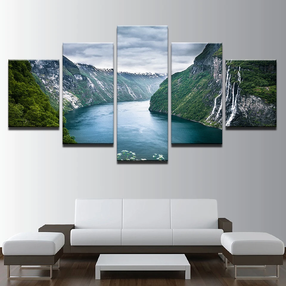 5 шт. холст Картины горы и реки природный пейзаж печатать фотографии home decor