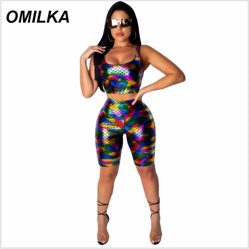 OMILKA Fish Scale Printed 2 Piece Set Women Crop Top and Knee Length Pant Set 2019 Summer High Elastic Shiny Club Clothing Set
OMILKA Fish Scale Printed 2 Piece Set Women Crop Top and Knee Length Pant Set 2019 Summer High Elastic Shiny Club Clothing Set