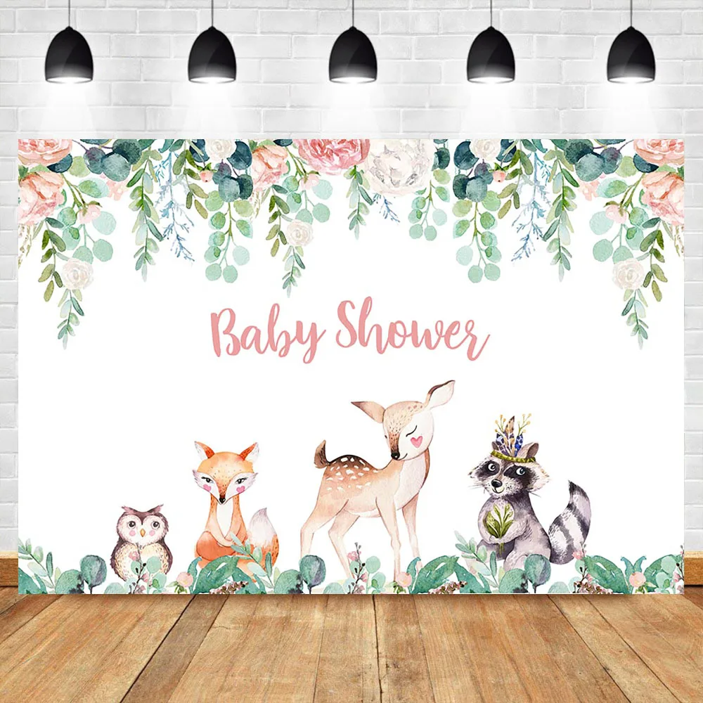 Фотофоны для студийной фотосъемки Neoback Woodland Baby Shower Background for Photo Flower Animal Custom|Фон