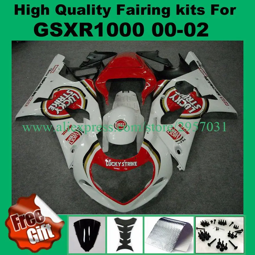 100%Fit Injection fairings for SUZUKI K1 K2 GSXR1000 00 01 02 GSX-R1000 2000 2001 2002 Fairing kit LUCKY STRIKE red white
100%Fit Injection fairings for SUZUKI K1 K2 GSXR1000 00 01 02 GSX-R1000 2000 2001 2002 Fairing kit LUCKY STRIKE red white