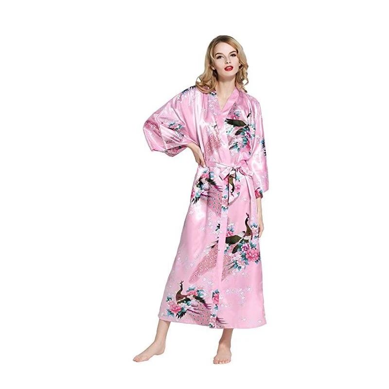 2018 Hot New Fashion Pink Female Kimono Robe Gown Women Kimono Long Robe With Printed Peacock Long Silky Sleepwear D128-01
2018 Hot New Fashion Pink Female Kimono Robe Gown Women Kimono Long Robe With Printed Peacock Long Silky Sleepwear D128-01