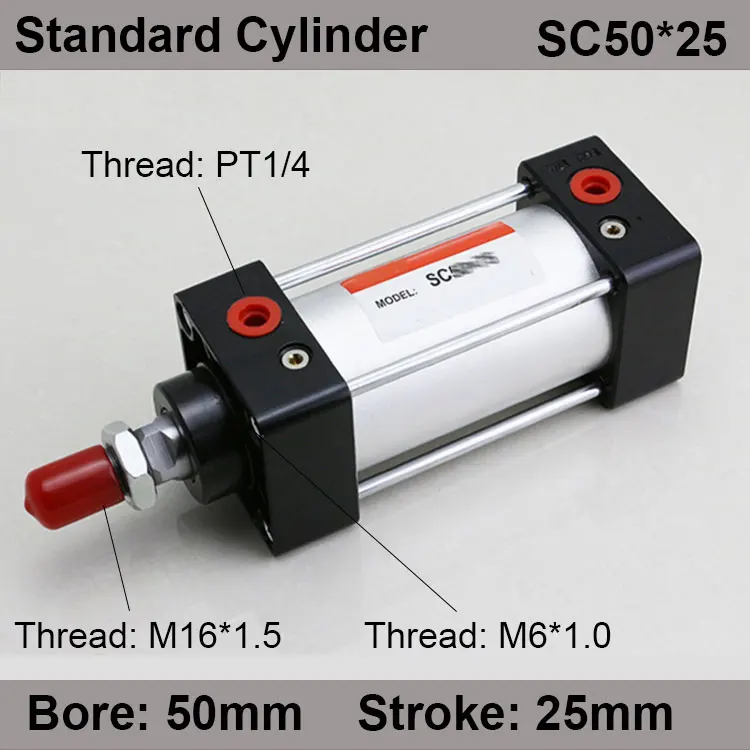 

SC50*25 SC Series Standard Air Cylinders Valve 50mm Bore 25mm Stroke SC50-25 Single Rod Double Acting Pneumatic Cylinder