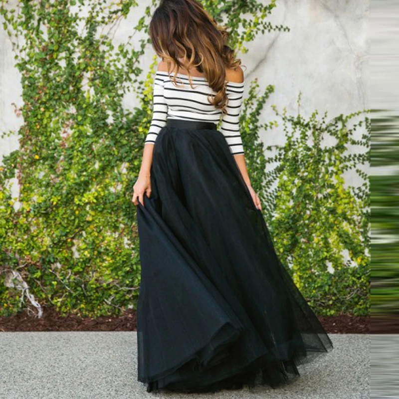 Женская юбка из фатина черная с высокой талией|faldas mujer|women tulle skirtfashion skirt |
