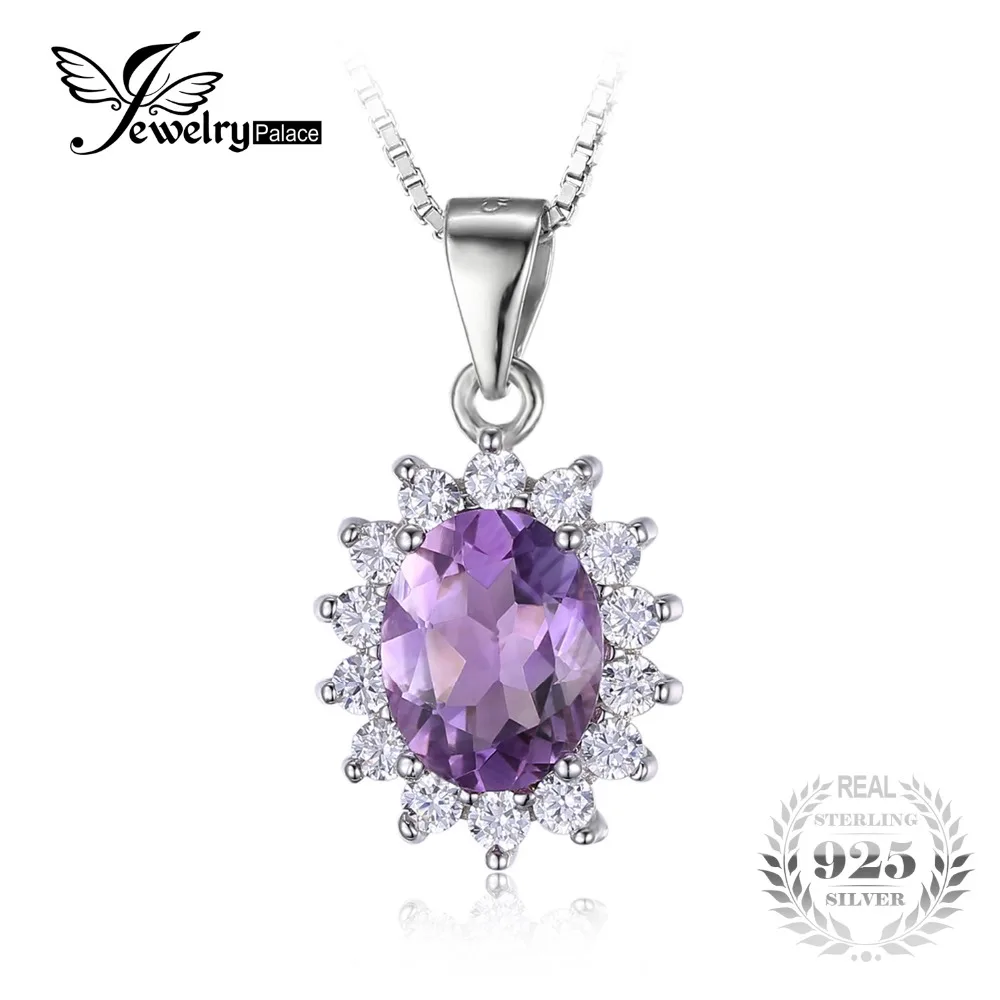JewelryPalace Princess Diana William Kate Middleton's 1.8ct Natural Amethyst Halo Pendant 925 Sterling Silver 2016 Fine Jewelry |