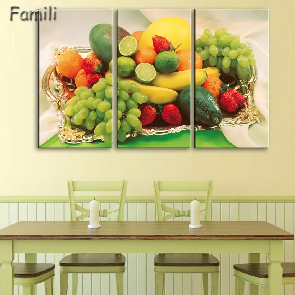 3 Panel Fruit Canvas Painting Cuadros Decoration Wall Art Lemon Strawberry Modular Pictures for Living Room Unframe Dropshipping | Дом и сад