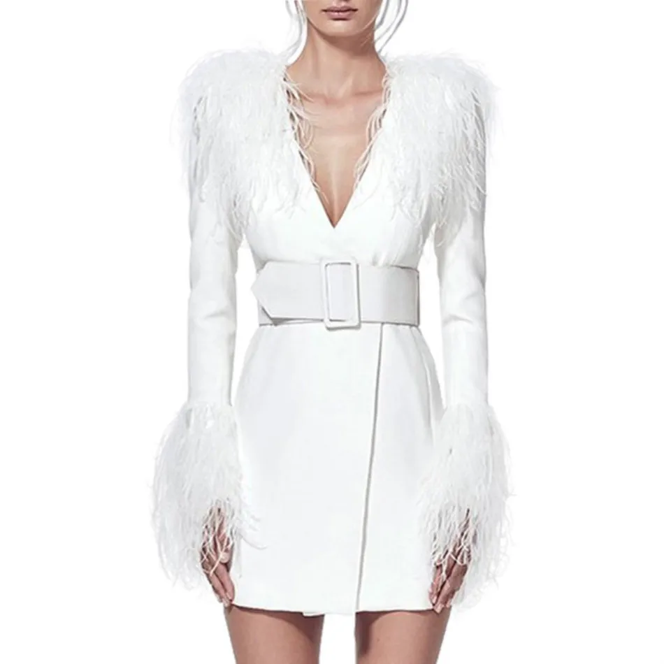 Платье DressBird женское осенне-зимнее Облегающее с длинным рукавом, сексуальные платья с глубоким V-образным вырезом и перьями, тонкий пояс, бел...
Платье DressBird женское осенне-зимнее Облегающее с длинным рукавом, сексуальные платья с глубоким V-образным вырезом и перьями, тонкий пояс, бел...