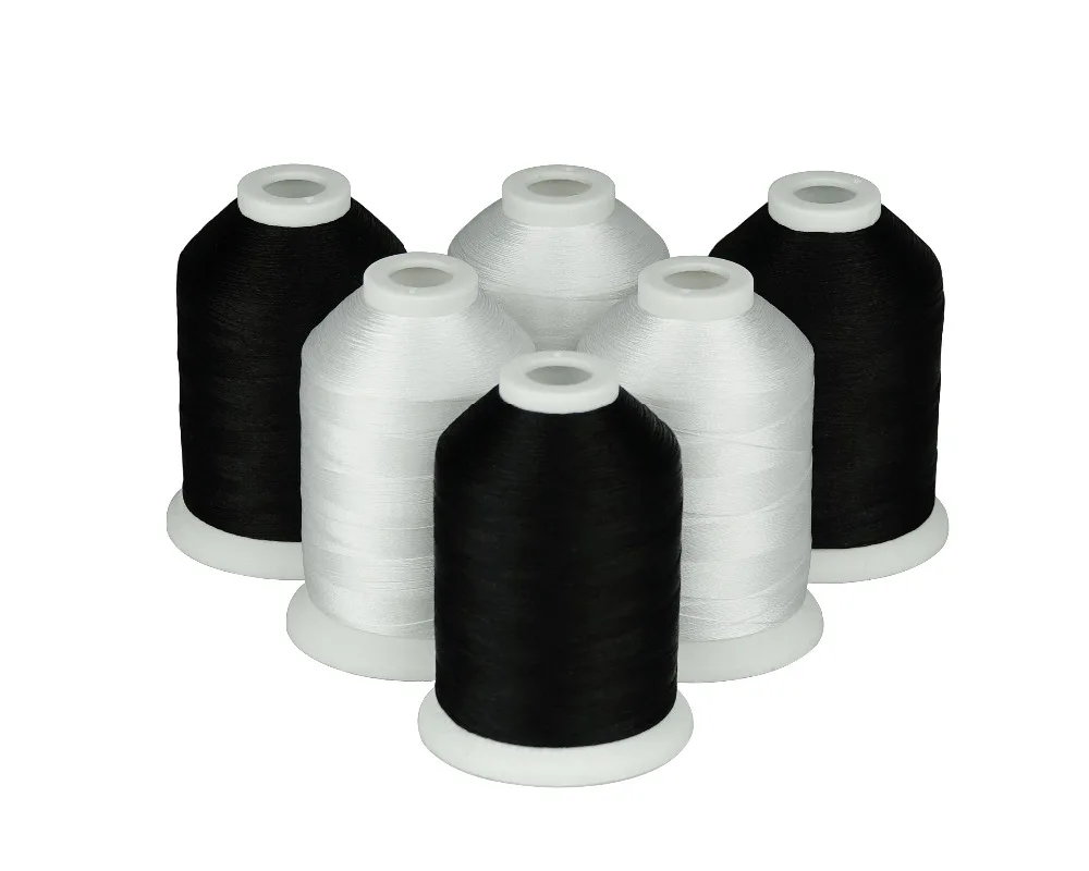Simthread Polyester Embroidery Machine Thread 120D/2 40WT White or Black - 1000M/spool, 6 Spools/kit
Simthread Polyester Embroidery Machine Thread 120D/2 40WT White or Black - 1000M/spool, 6 Spools/kit