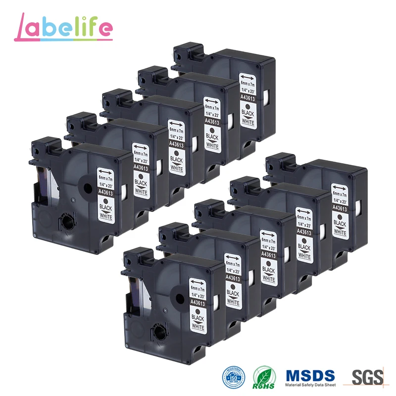 Labelife tape 10 Pack 43613 6mm Black on white Labelling tape Compatible DYMO Label Printers S0720780 Tape 6 mm X 7m
Labelife tape 10 Pack 43613 6mm Black on white Labelling tape Compatible DYMO Label Printers S0720780 Tape 6 mm X 7m