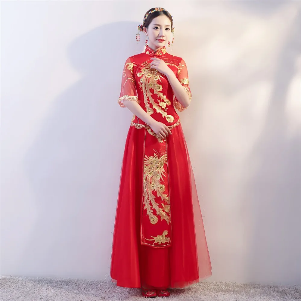 Shanghai Story Red Qipao For Women Traditional Dress Chinese Wedding Dress Long Gold Embroidery Cheongsam Dresses
Shanghai Story Red Qipao For Women Traditional Dress Chinese Wedding Dress Long Gold Embroidery Cheongsam Dresses