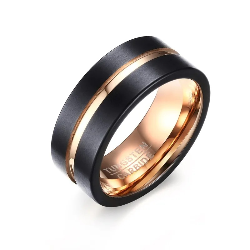 Mens Rings 8mm Black Brushed Tungsten Carbide Ring Rose Gold-color Inlay Groove Flat Cut Edge Men Wedding Band Male Jewelry
Mens Rings 8mm Black Brushed Tungsten Carbide Ring Rose Gold-color Inlay Groove Flat Cut Edge Men Wedding Band Male Jewelry
