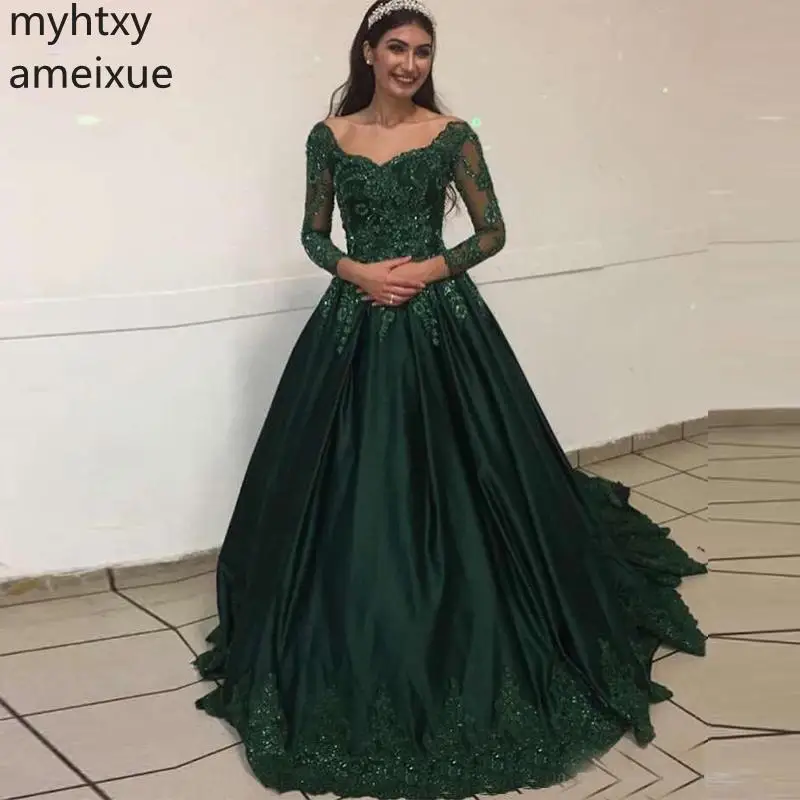 2021 Hot Sale New Prom Dresses Long Sleeves A-line V-neck Dark Green Formal Party Gowns Lace Appliques Beading Dress Elegant
2021 Hot Sale New Prom Dresses Long Sleeves A-line V-neck Dark Green Formal Party Gowns Lace Appliques Beading Dress Elegant