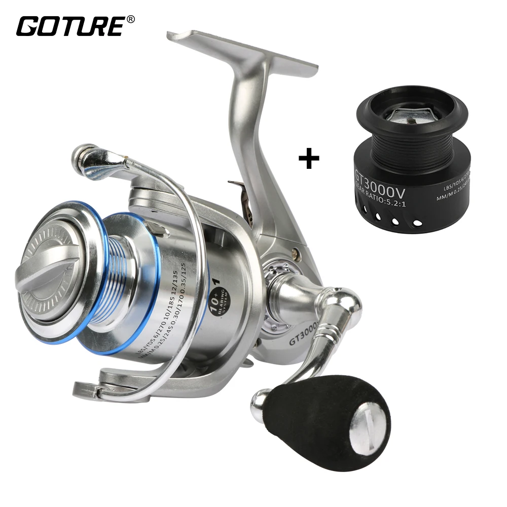 Goture Metal Spinning Fishing Reel Coil Wheel 5.2:1 10+1BB Carp with Spare Spool GT3000V Max drag 7kg | Спорт и развлечения