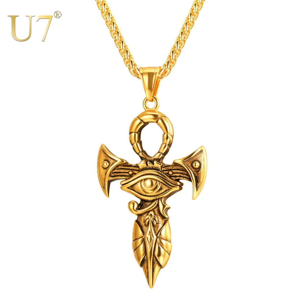 U7 The Eye Of Horus Ankh Necklace Ancient Egyptian Religion Jewelry Gift Unisex Punk Cross Pendant & Chain for Men/Women P1181
U7 The Eye Of Horus Ankh Necklace Ancient Egyptian Religion Jewelry Gift Unisex Punk Cross Pendant & Chain for Men/Women P1181