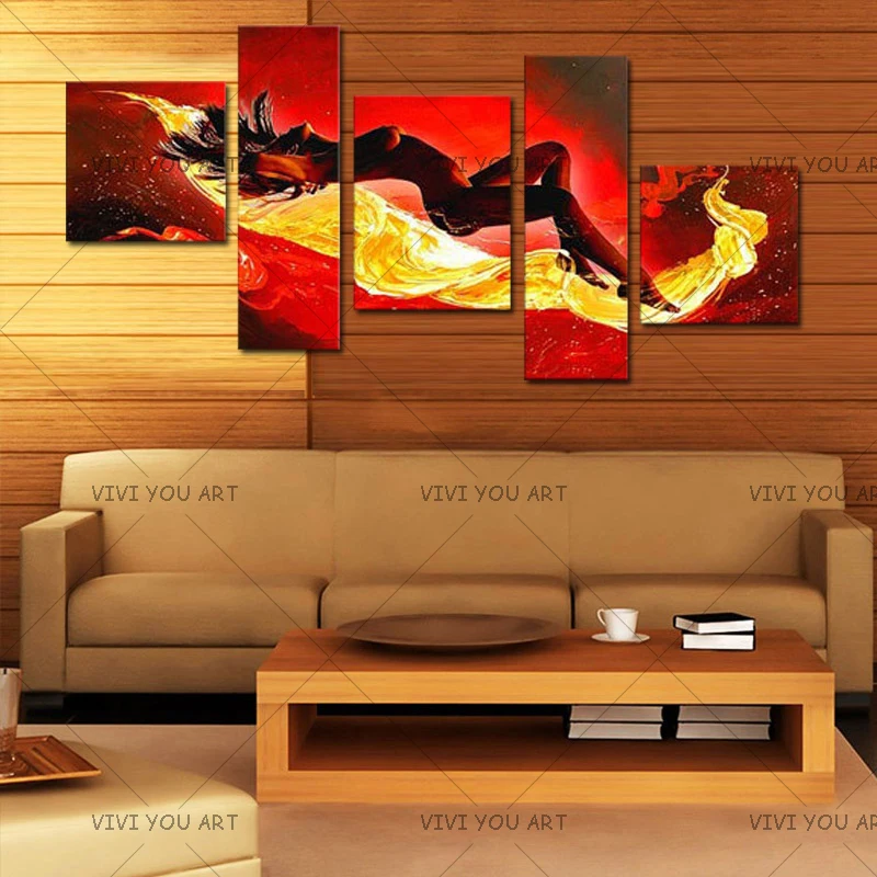 

Large Handpainted Abstract Nude Oil Paintings on Canvas 5 Panel Pictures Sexy Naked Women Wall Painting Modern Home Decor Art