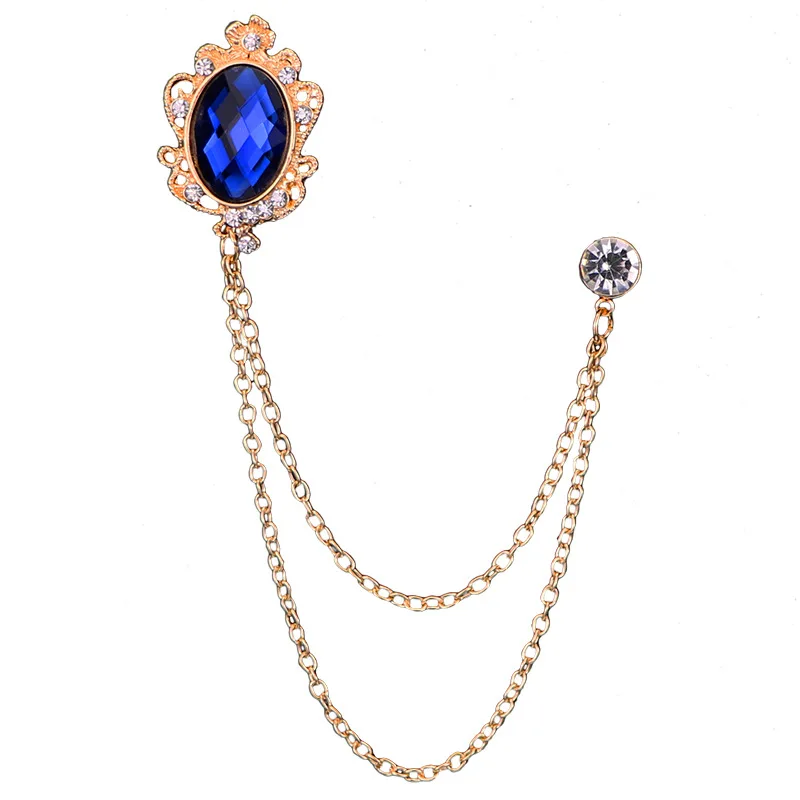 Korean Fashion New Blue Gem Crystals Lapel Pin Rhinestone Brooch Retro Men's Tassel Chain Suit Brooches Men Clothes Accessories
Korean Fashion New Blue Gem Crystals Lapel Pin Rhinestone Brooch Retro Men's Tassel Chain Suit Brooches Men Clothes Accessories