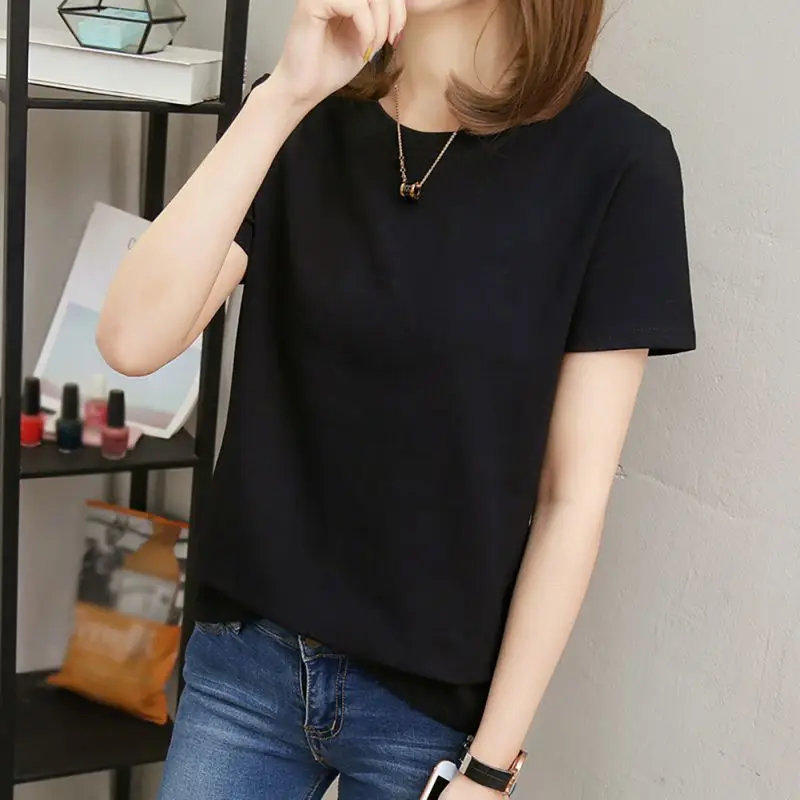 Solid Female Casual Tops Short Sleeve T-shirt Fashion T Shirt Women Elastic Basic T-shirts J1
Solid Female Casual Tops Short Sleeve T-shirt Fashion T Shirt Women Elastic Basic T-shirts J1