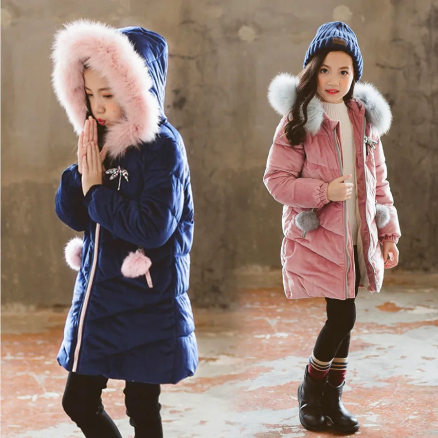 Girls Winter Coat Velour Parkas Wadded Jacket 2019 New Fashion Big Fur Collar Cotton Jackets Outerwear 120-160 High Quality
Girls Winter Coat Velour Parkas Wadded Jacket 2019 New Fashion Big Fur Collar Cotton Jackets Outerwear 120-160 High Quality