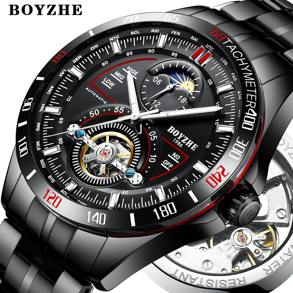 BOYZHE Mannen Automatische Mechanische Fashion Top Merk Sport Horloges Tourbillon Moon Phase Rvs Horloge relogio masculino
BOYZHE Mannen Automatische Mechanische Fashion Top Merk Sport Horloges Tourbillon Moon Phase Rvs Horloge relogio masculino