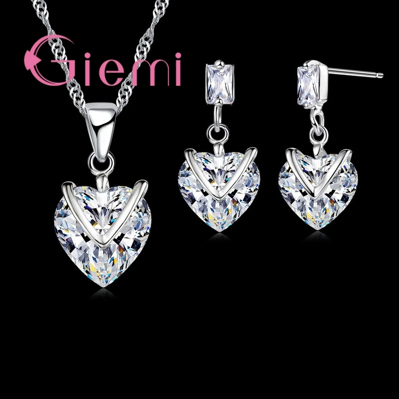 Solid 925 Novel Heart Rhinestones Pendant Necklace Earrings Jewelry Set Sterling Silver Women Bridal Wedding Accessory
Solid 925 Novel Heart Rhinestones Pendant Necklace Earrings Jewelry Set Sterling Silver Women Bridal Wedding Accessory