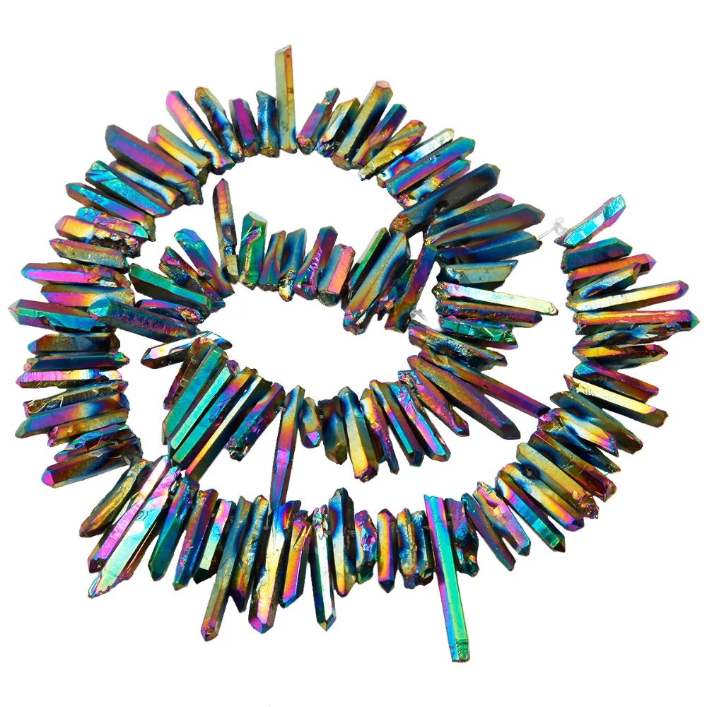 TUMBEELLUWA Rainbow Titanium Coated Crystal Points Quartz Rough Sticks Spikes Point Beads 16 inch Strand Drilled
TUMBEELLUWA Rainbow Titanium Coated Crystal Points Quartz Rough Sticks Spikes Point Beads 16 inch Strand Drilled