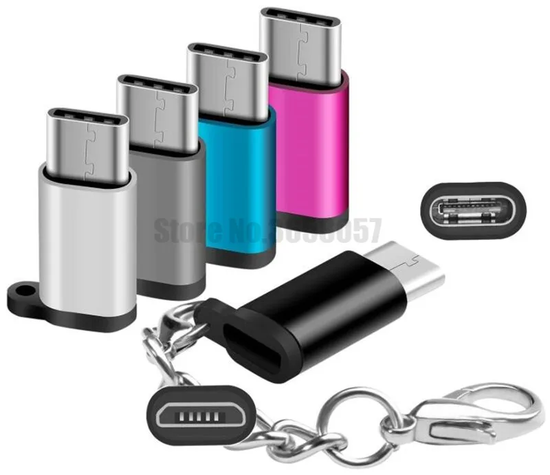 1000 шт. OTG Micro USB к Type C адаптер с брелком для Samsung Galaxy S9 S8 A8 Plus Note 8|Переходники и