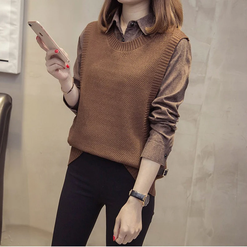 Autumn Women Faux Two Pieces Sweaters Fashion Loose Long Sleeve Knitted Jumper Winter Female Pullovers Sweaters FP1333
Autumn Women Faux Two Pieces Sweaters Fashion Loose Long Sleeve Knitted Jumper Winter Female Pullovers Sweaters FP1333