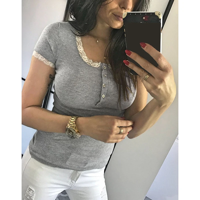 Женская хлопковая Футболка с кружевом, однотонная Повседневная облегающая футболка с коротким рукавом и круглым вырезом, модель SJ2087X на лет...
Женская хлопковая Футболка с кружевом, однотонная Повседневная облегающая футболка с коротким рукавом и круглым вырезом, модель SJ2087X на лет...