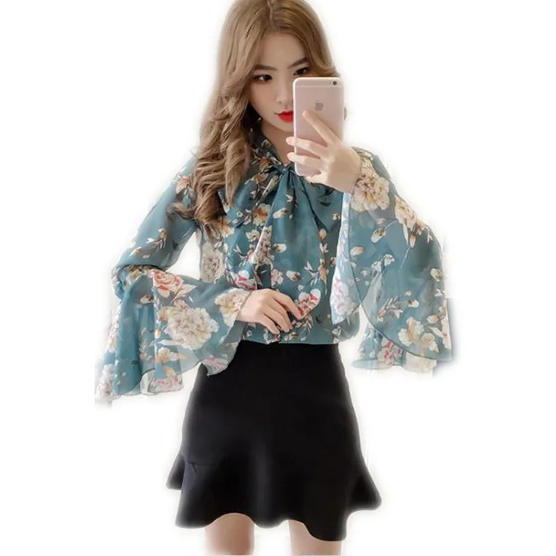 New Fashion Prairie Chic Women Chiffon Blouse 2018 Spring Autumn Shirts Flare Sleeve Sweet Floral Women Short Loose Blouses Q056
New Fashion Prairie Chic Women Chiffon Blouse 2018 Spring Autumn Shirts Flare Sleeve Sweet Floral Women Short Loose Blouses Q056