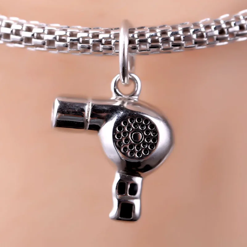 Zhaoru 925 Sterling Silver Enamal Hair dryer Pendant Charm Fit Bracelet & Bangle Necklace DIY Jewelry ZP2532 | Украшения и