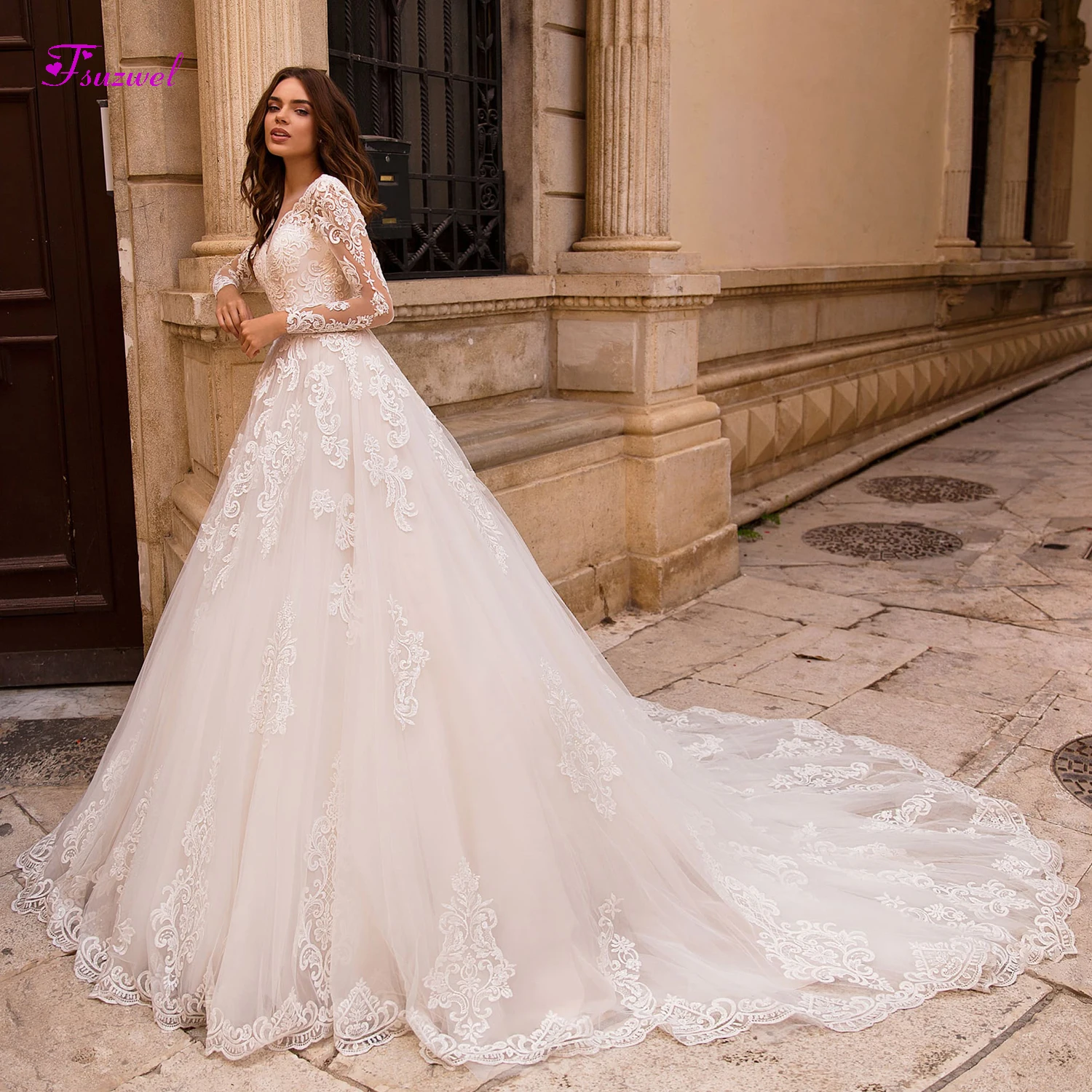 Fsuzwel Vestido de Noiva Appliques Long Sleeves A-Line Wedding Dresses 2020 Sexy V-neck Lace Up Princess Bridal Gown Plus Size
Fsuzwel Vestido de Noiva Appliques Long Sleeves A-Line Wedding Dresses 2020 Sexy V-neck Lace Up Princess Bridal Gown Plus Size
