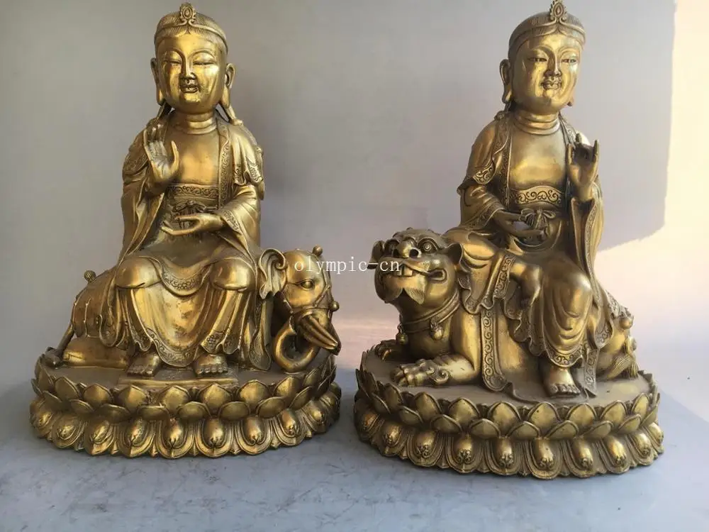 Pair 12'' brass carved buddhism Avalokitesvara Manjusri & samantabhadra on beast
Pair 12'' brass carved buddhism Avalokitesvara Manjusri & samantabhadra on beast