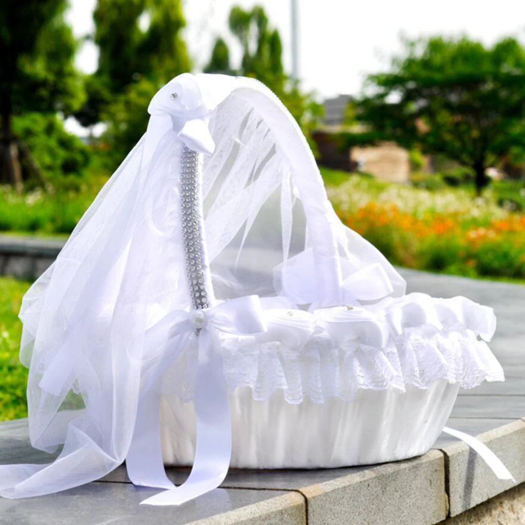 Wedding Flower Girl Basket Embellished With Tulle Lace Flower Rhinestone Pearls Ribbon Bow Decor White
Wedding Flower Girl Basket Embellished With Tulle Lace Flower Rhinestone Pearls Ribbon Bow Decor White
