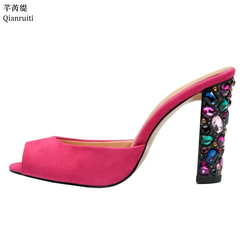 Qianruiti Fuschia/женские туфли-лодочки из искусственной замши с ремешком на пятке