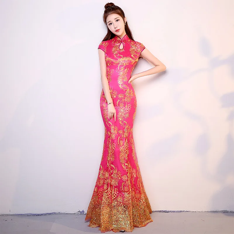 Chinese National Mermaid Long Cheongsam Women Slim Sequins Modern Qipao Elegant Ladies Evening Party Dress Gown Size S-3XL
Chinese National Mermaid Long Cheongsam Women Slim Sequins Modern Qipao Elegant Ladies Evening Party Dress Gown Size S-3XL