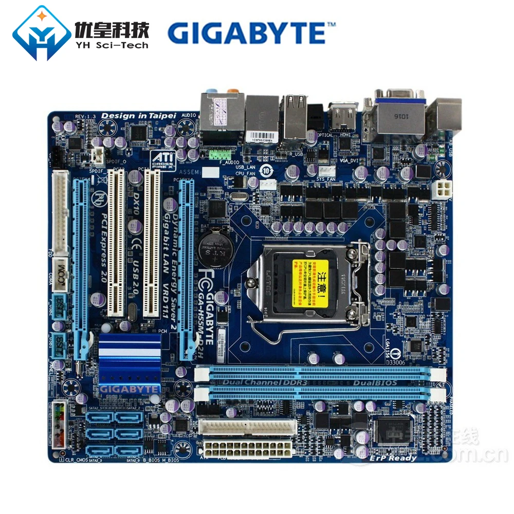 Оригинальная Материнская плата Gigabyte для настольного ПК с процессором Intel H55 LGA 1156