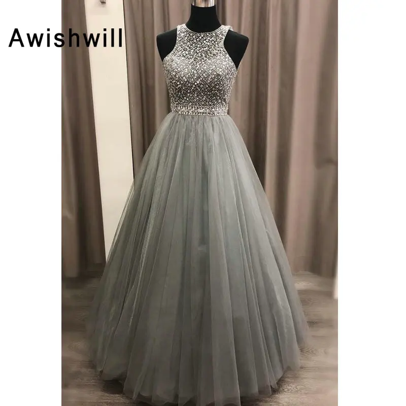 Floor Length Grey Long Prom Dress Sleeveless Beadings Tulle A-line Evening Dress Formal Gown Real Picture Vestidos de festa
Floor Length Grey Long Prom Dress Sleeveless Beadings Tulle A-line Evening Dress Formal Gown Real Picture Vestidos de festa