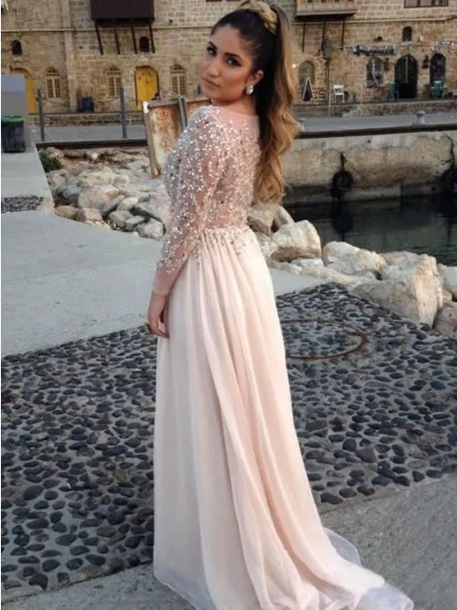 Elegant crystal Long prom dresses long sleeve scoop neck beaded Chiffon vestido de festa Party Dress P461
Elegant crystal Long prom dresses long sleeve scoop neck beaded Chiffon vestido de festa Party Dress P461